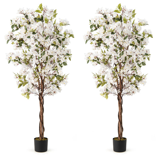 6 Feet Artificial Bougainvillea Tree with 910 White Flowers- Set of 2