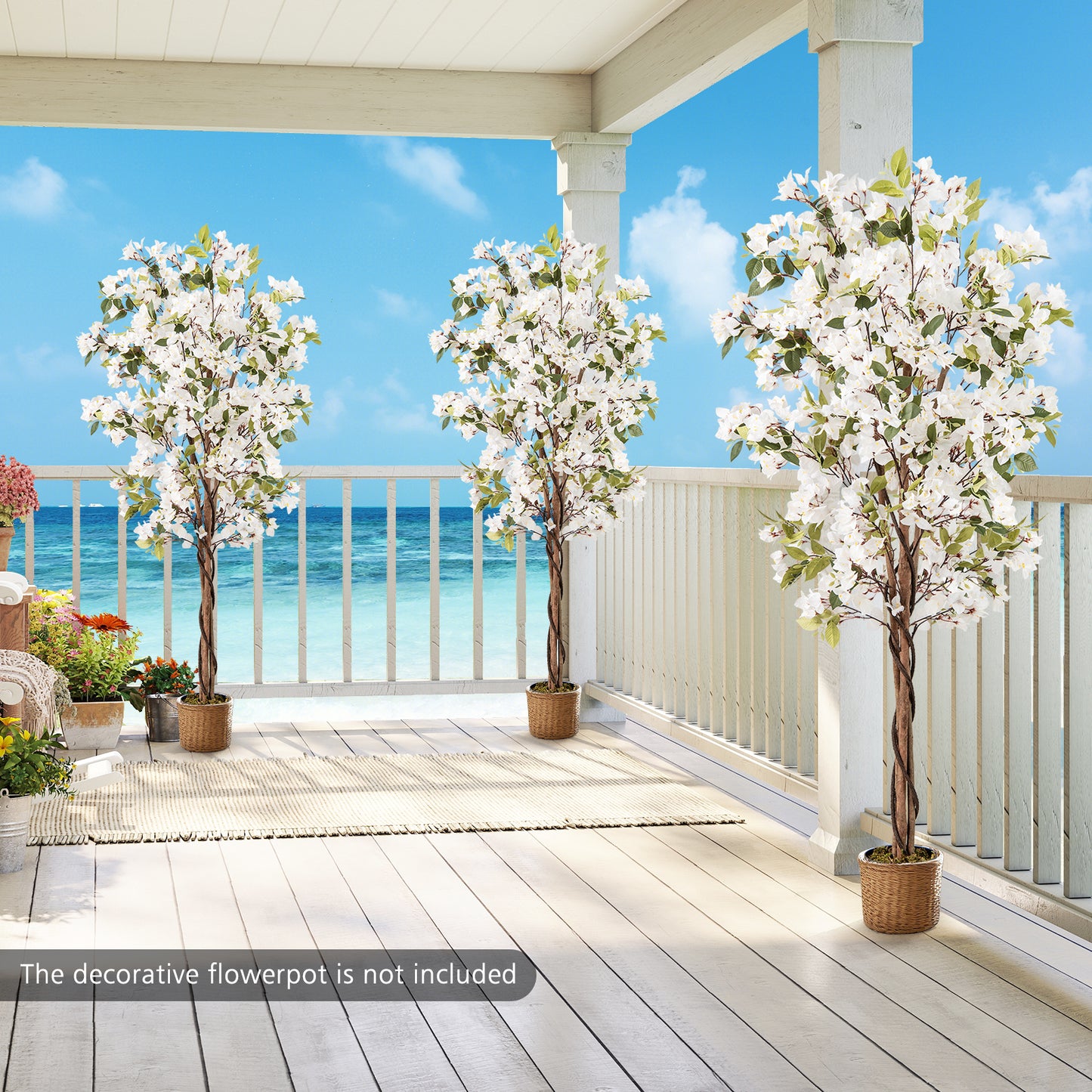 6 Feet Artificial Bougainvillea Tree with 910 White Flowers- Set of 2