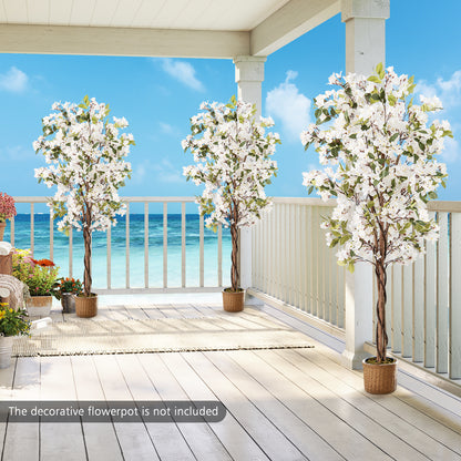 6 Feet Artificial Bougainvillea Tree with 910 White Flowers- Set of 2