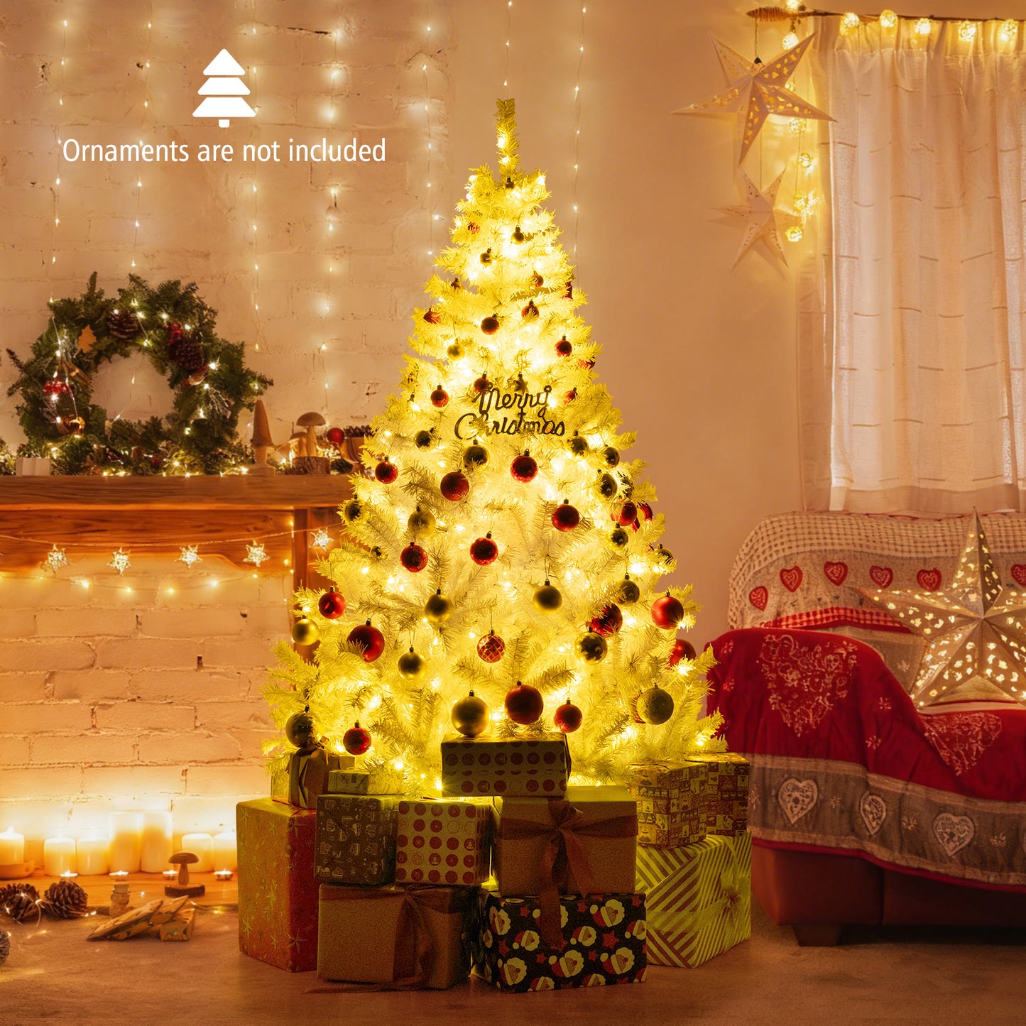 6 Feet Artificial Christmas Tree Hinged Pre-Lit Xmas Tree with 11 Lighting Modes