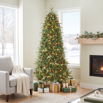 6 Feet Artificial Christmas Tree with LED Lights and Pine Cones