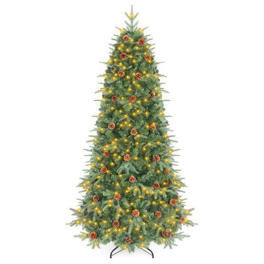 6-foot artificial Christmas tree with LED lights and pine cones, holiday decor by Wilsons Home Store