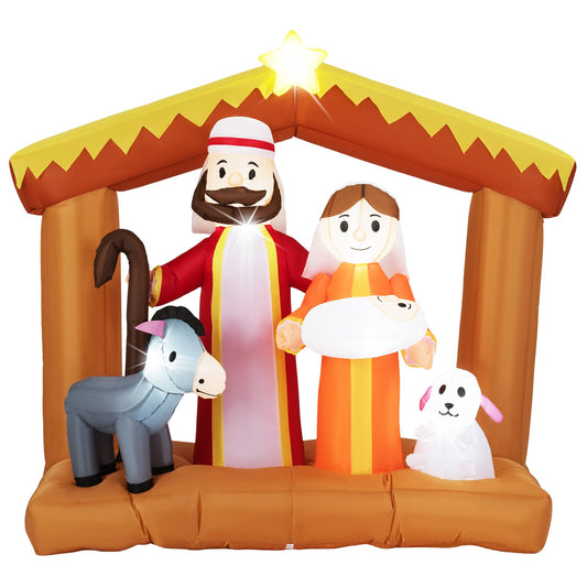 6 Feet Christmas Inflatables Nativity Scene Outdoor Decoration with Built-in LED Lights