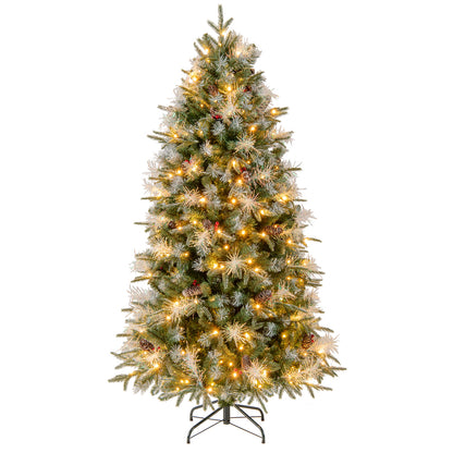 7 Feet Pre-Lit Artificial Christmas Tree with 8 Modes LED Lights with Berries