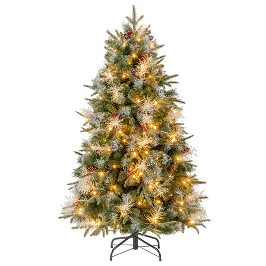 6-foot pre-lit artificial Christmas tree with LED lights and decorative berries, ideal for holiday Christmas decor.