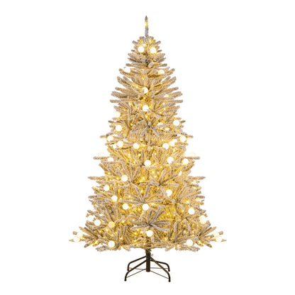 6 Feet Snow-flocked Artificial Christmas Tree Pre-lit Hinged with 81 Sphere Lights and Remote