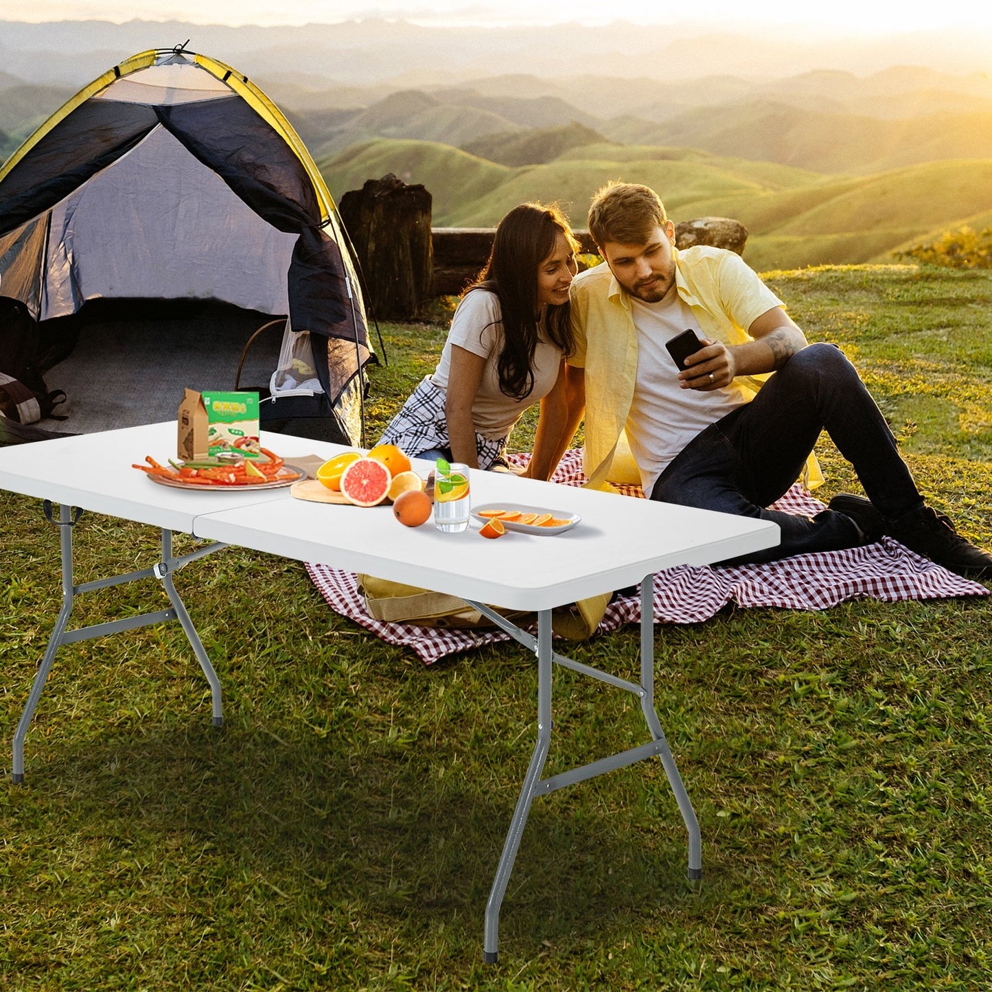 Portable Folding Camping Table with Carrying Handle-Black