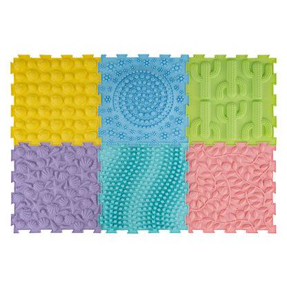 Six colorful interlocking sensory mats for kids and adults, soft foam baby gym and playmat set by Wilsons Home Store.