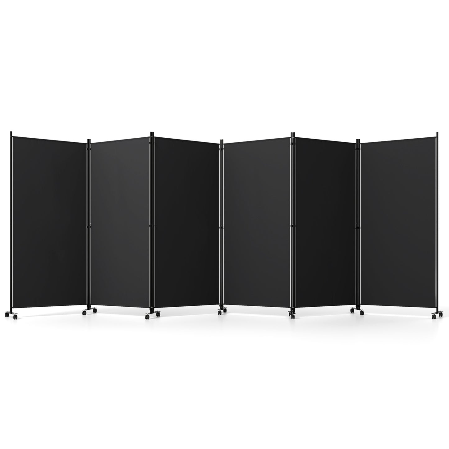 6 Panel Folding Privacy Screen Room Divider with Wheels-Black