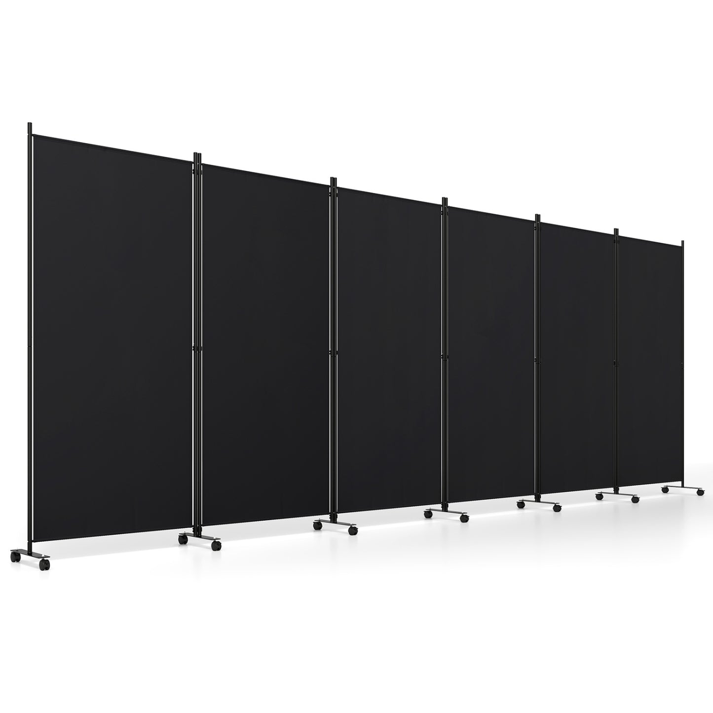 6 Panel Folding Privacy Screen Room Divider with Wheels-Black