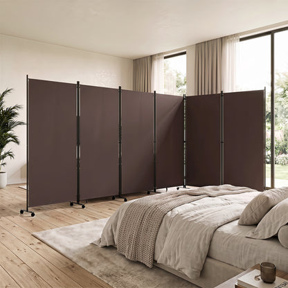 6 Panel Folding Privacy Screen Room Divider with Wheels-Black