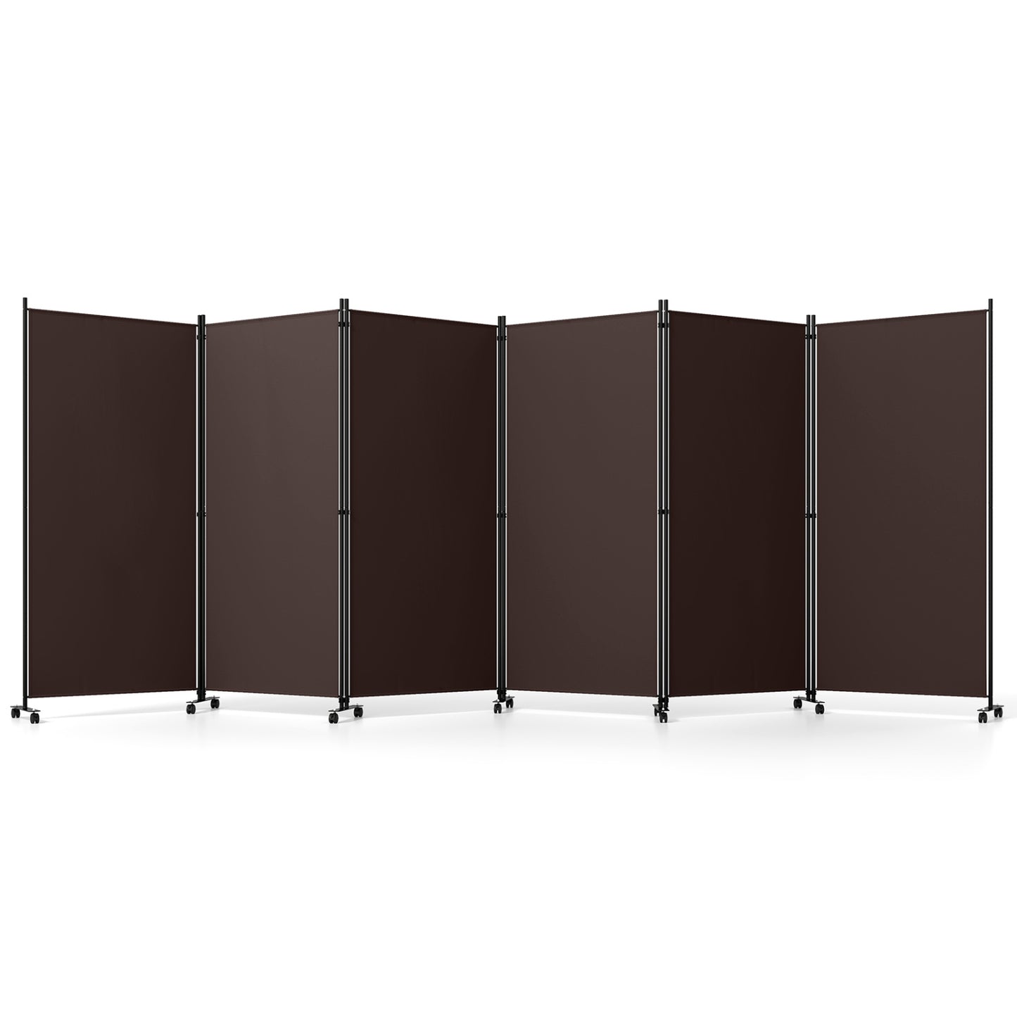 6 Panel Folding Privacy Screen Room Divider with Wheels-Black