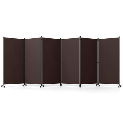 6 Panel Folding Privacy Screen Room Divider with Wheels-Black
