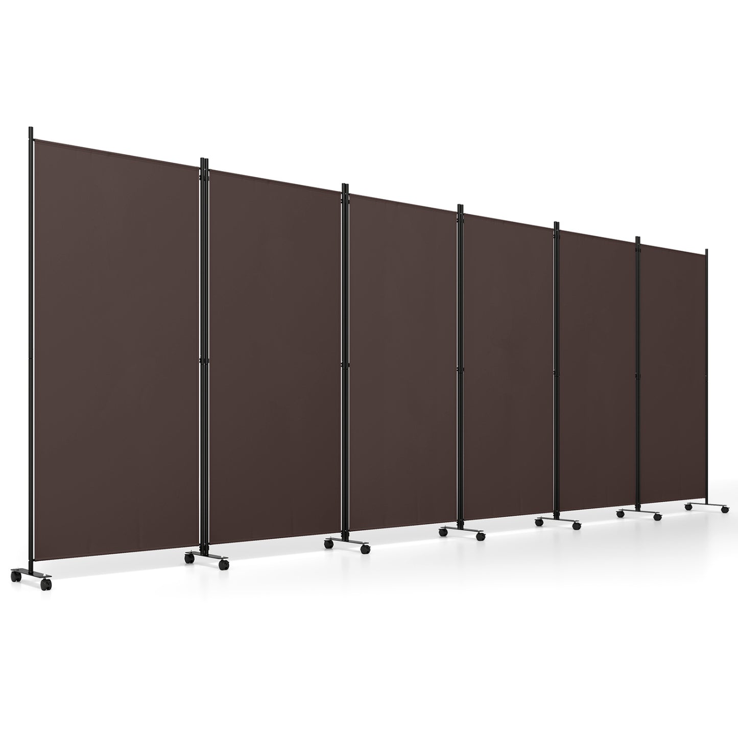 6 Panel Folding Privacy Screen Room Divider with Wheels-Black