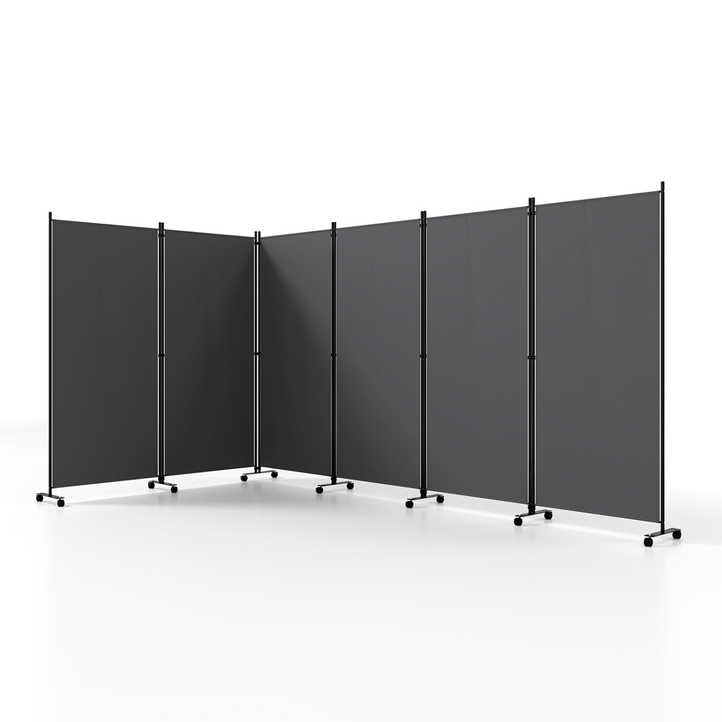 6 Panel Folding Privacy Screen Room Divider with Wheels-Black