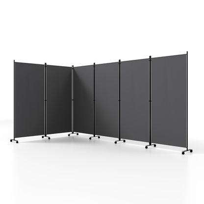 6 Panel Folding Privacy Screen Room Divider with Wheels-Black