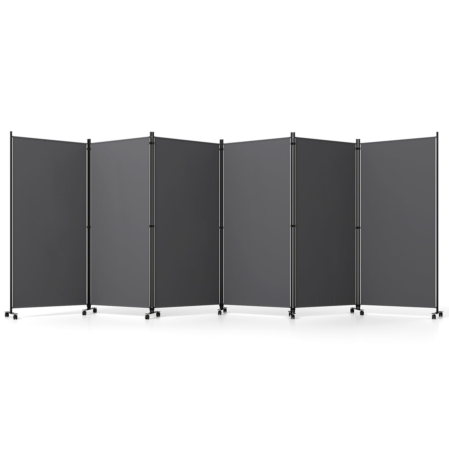 6 Panel Folding Privacy Screen Room Divider with Wheels-Black