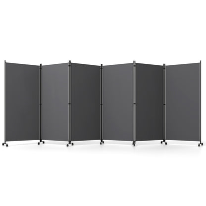 6 Panel Folding Privacy Screen Room Divider with Wheels-Black
