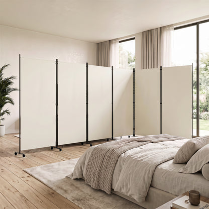 6 Panel Folding Privacy Screen Room Divider with Wheels-Black