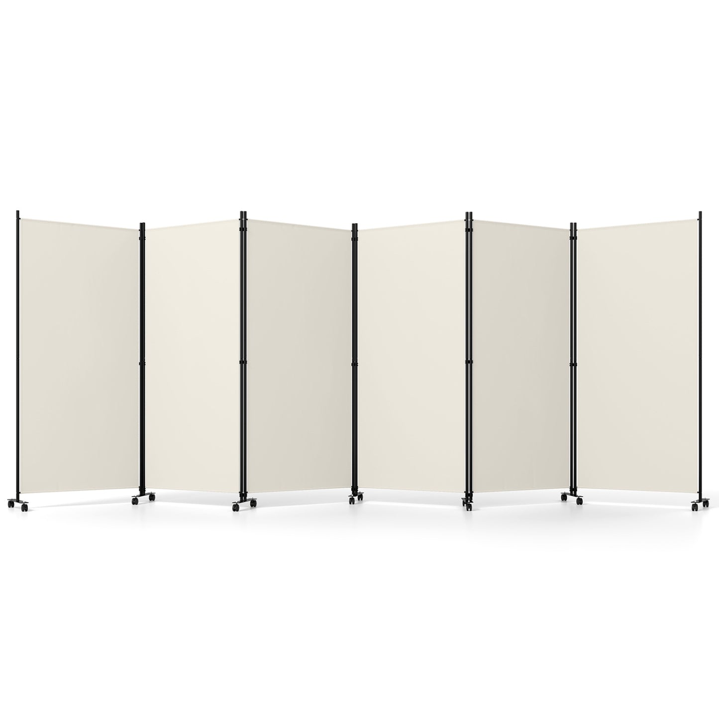 6 Panel Folding Privacy Screen Room Divider with Wheels-Black