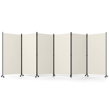 6 Panel Folding Privacy Screen Room Divider with Wheels-Black