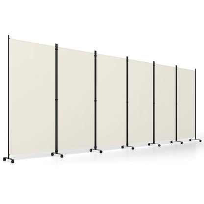 6 Panel Folding Privacy Screen Room Divider with Wheels-Black