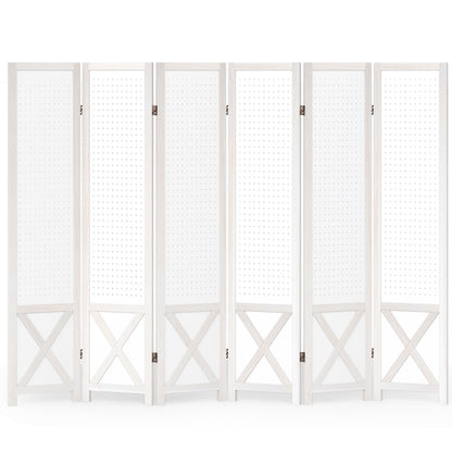 6-Panel Pegboard Room Divider 67 Inches Tall Foldable Privacy Screen