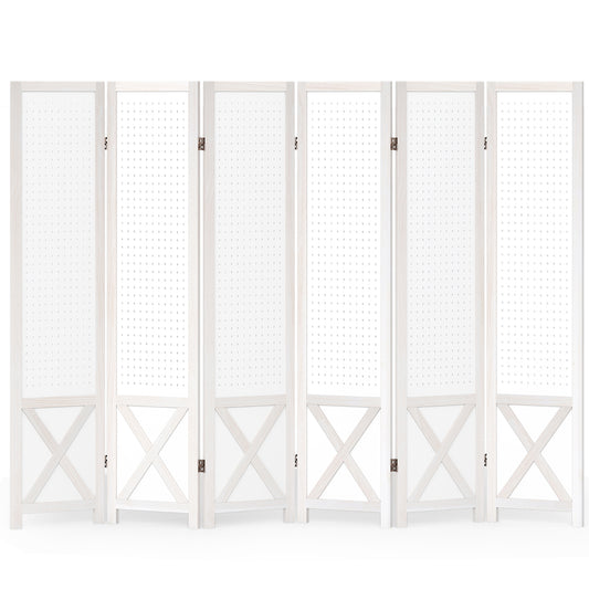 6-Panel Pegboard Room Divider 67 Inches Tall Foldable Privacy Screen