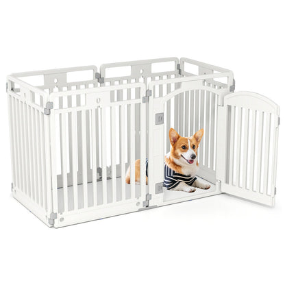 6-Panel Tall Dog Playpen Foldable Pet Fence with Locking Door-White