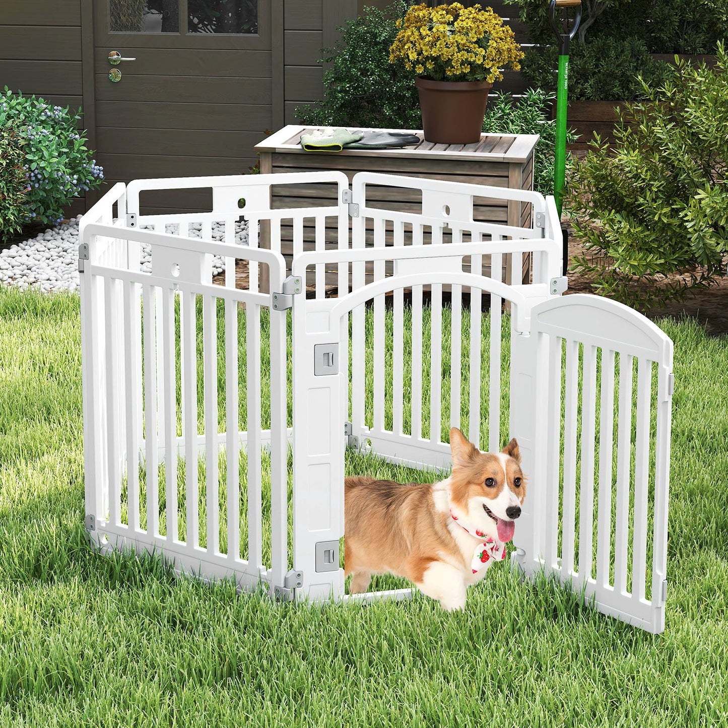 6-Panel Tall Dog Playpen Foldable Pet Fence with Locking Door-White