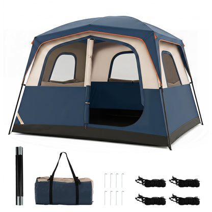 Black 6-person camping tent with mesh windows and rainfly, easy setup family cabin tent for outdoor camping trips.