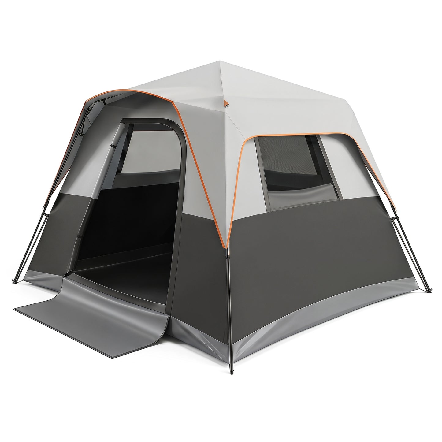 Gray 6-person outdoor camping tent with blackout fabric, rainfly, easy setup, and carrying bag for instant cabin camping.