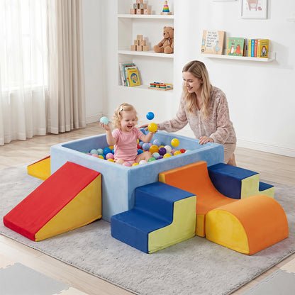 6-Piece Toddler Climbing Toys with Ball Pit for 1-3 Years Old (No Balls)-Red
