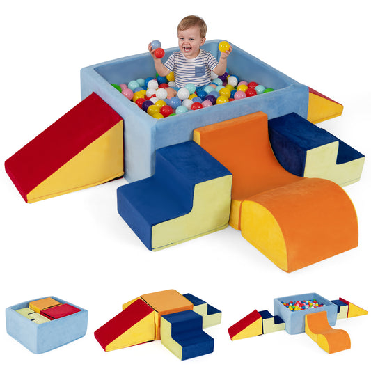 Red 6-piece toddler climbing toys set with ball pit for ages 1-3, includes climbing structures and slides, by Wilsons Home Store.