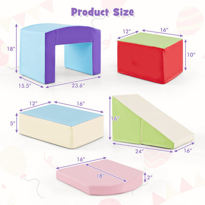 6 Pieces Foam Climbing Blocks Soft Play Climbing for Toddlers with Tunnel-Beige