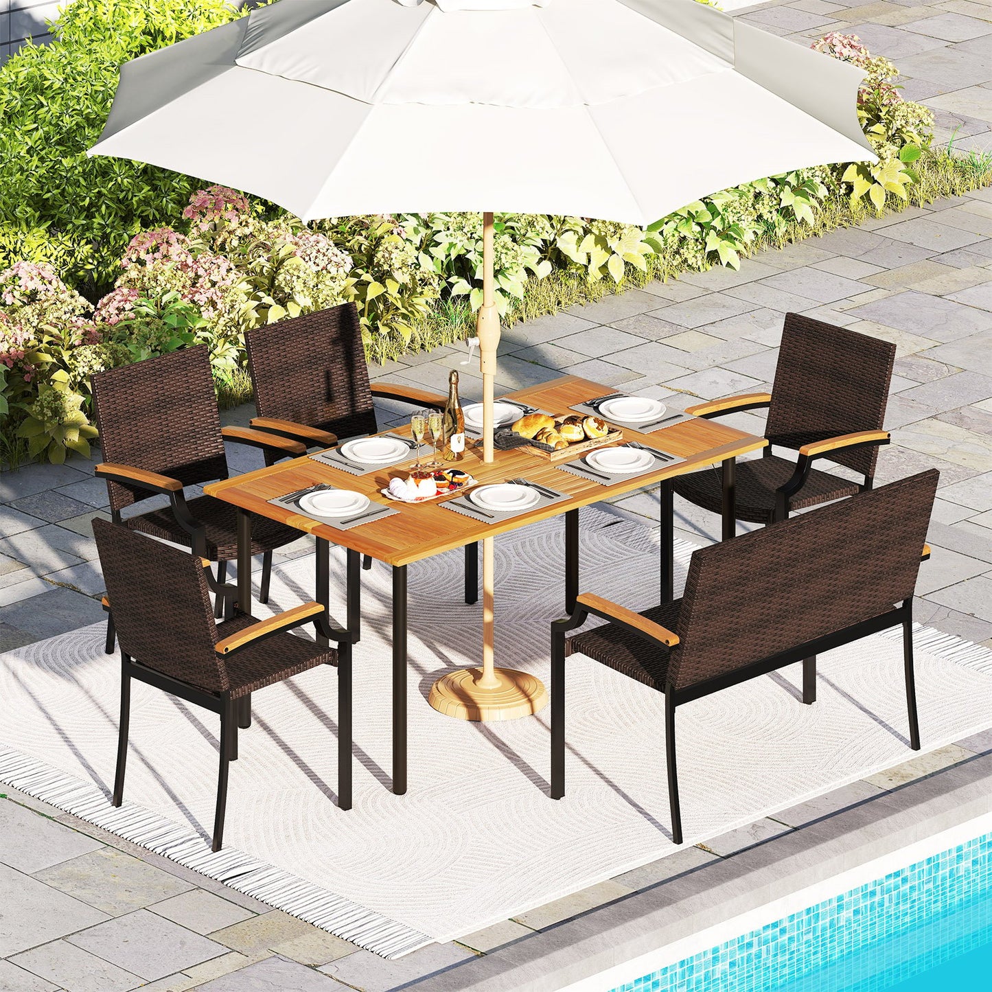 6 Pieces Outdoor Dining Set with Umbrella Hole