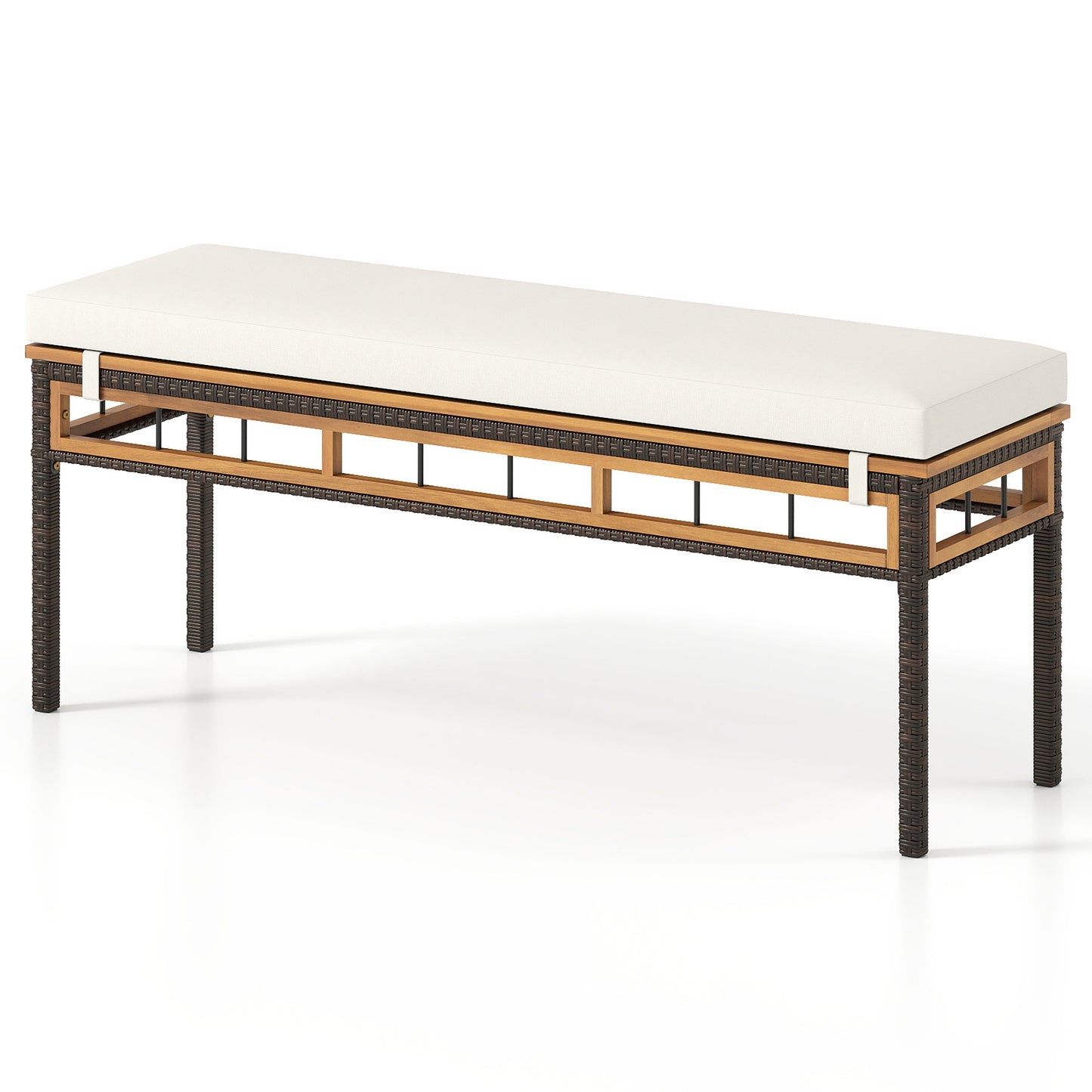 6-Pieces Patio Dining Table Set Rectangular Acacia Wood Table and Backless Bench-White