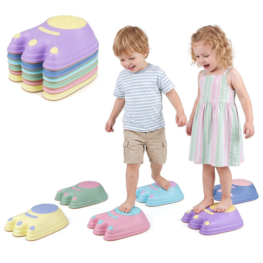 Six colorful monster-themed stepping stones for kids, outdoor toy sports playset from Wilsons Home Store.