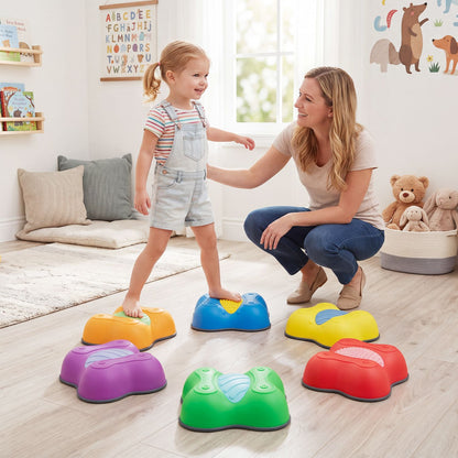 Six butterfly-themed kids' stepping stones for outdoor play, featuring colorful, decorative designs for active outdoor fun.