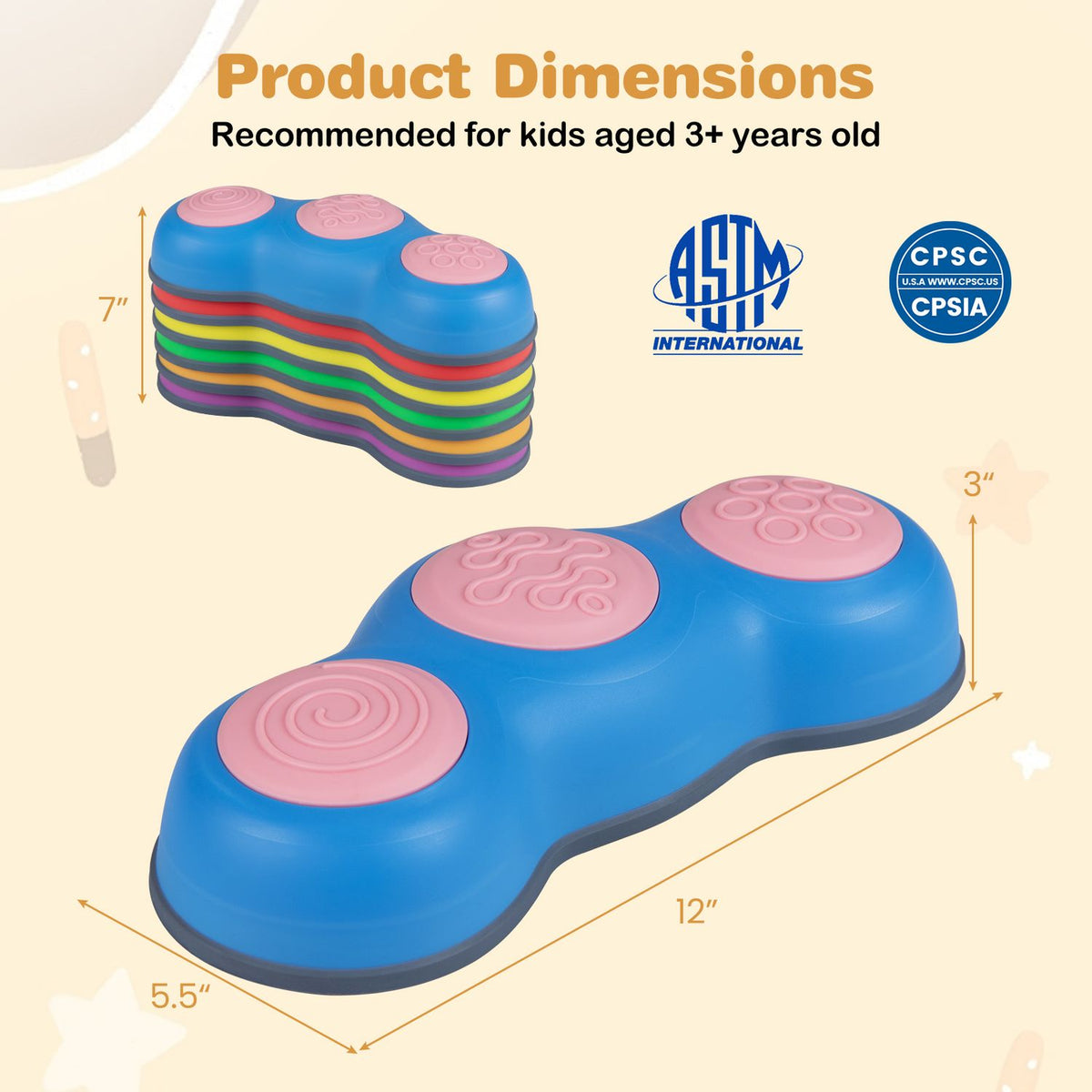 Six peanut-themed stepping stones for kids, outdoor toy sports set, colorful and fun play equipment for children.