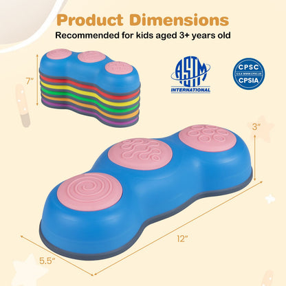 Six peanut-themed stepping stones for kids, outdoor toy sports set, colorful and fun play equipment for children.