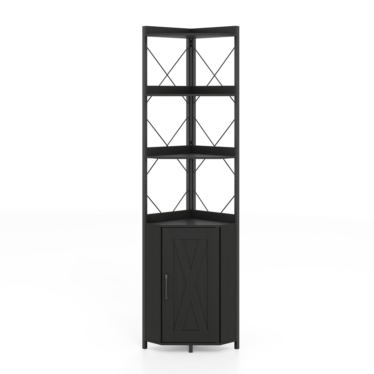 6-Tier 71" Tall Freestanding Bookshelf with Cabinet and Metal Frame-Black