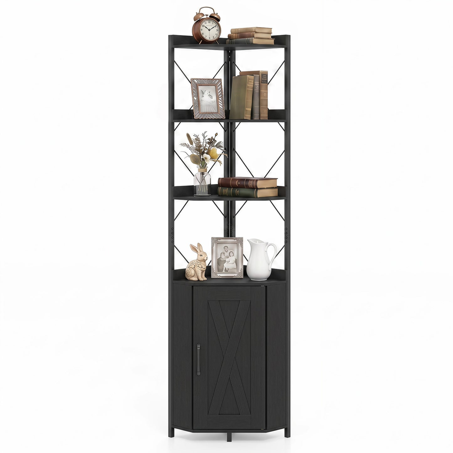 6-Tier 71" Tall Freestanding Bookshelf with Cabinet and Metal Frame-Black