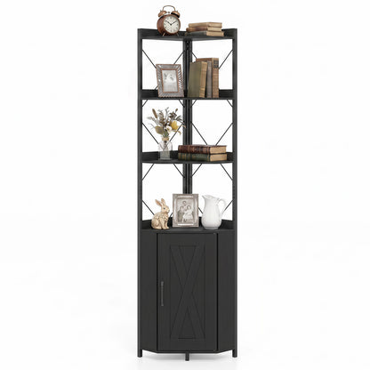 6-Tier 71" Tall Freestanding Bookshelf with Cabinet and Metal Frame-Black