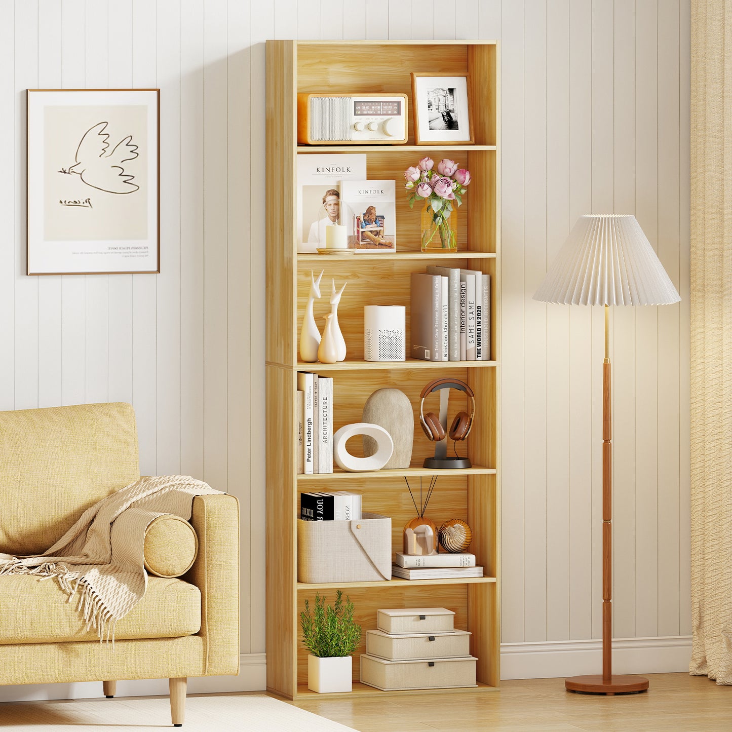 6-Tier Bookcase with 6 Open Shelves and Anti-Toppling Kits-Gray