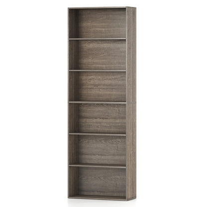 6-Tier Bookcase with 6 Open Shelves and Anti-Toppling Kits-Gray