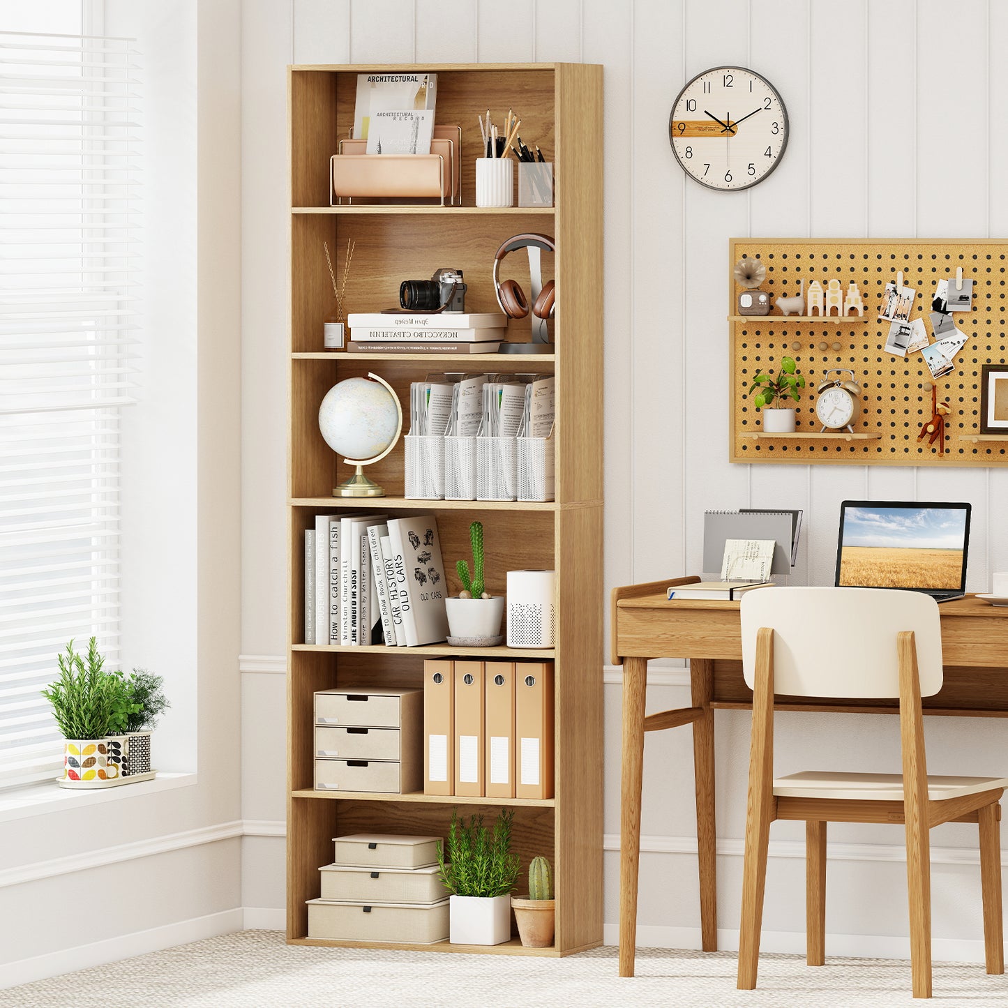 6-Tier Bookcase with 6 Open Shelves and Anti-Toppling Kits-Gray