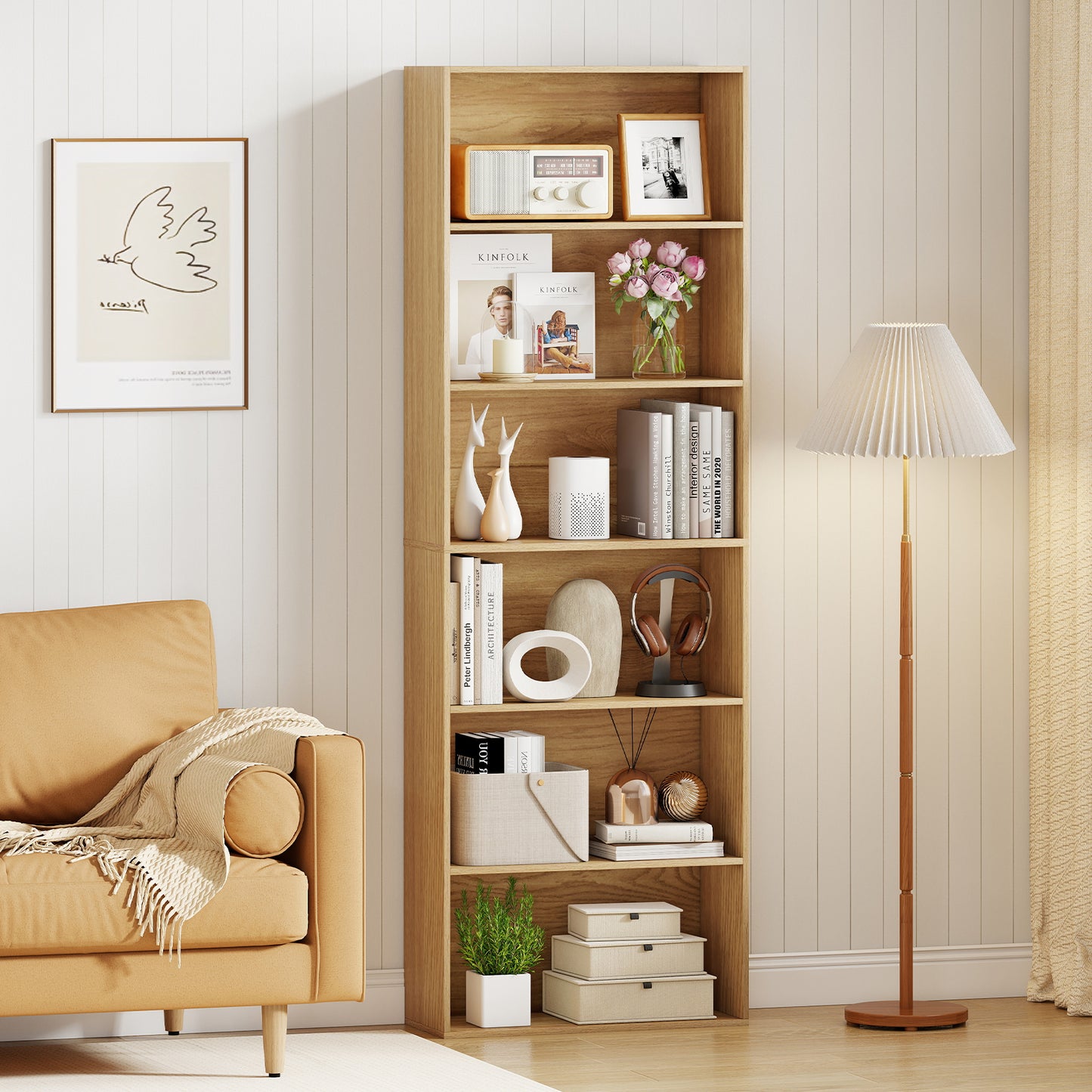 6-Tier Bookcase with 6 Open Shelves and Anti-Toppling Kits-Gray