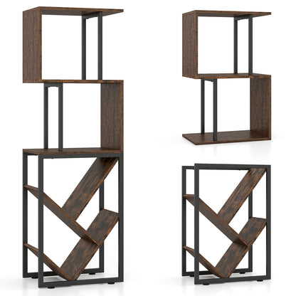 6-Tier Bookshelf Floor Standing Tree S-Shaped Geometric Bookcase with Open Shelves-Brown
