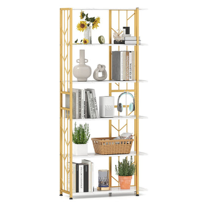 6-Tier Bookshelf Modern Geometric Bookcase with Heavy-duty Metal Frame and Anti-tipping Kits-Rustic Brown